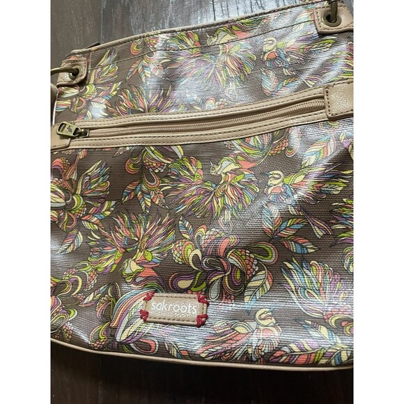 SakRoots Multicolor Bird Floral Crossbody Bag Purse Tan Adjustable Strap Brown - Picture 15 of 16